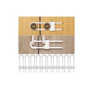 10 Pc Cabinet Locks, U-Shaped Baby Proofing Drawers, White NEW